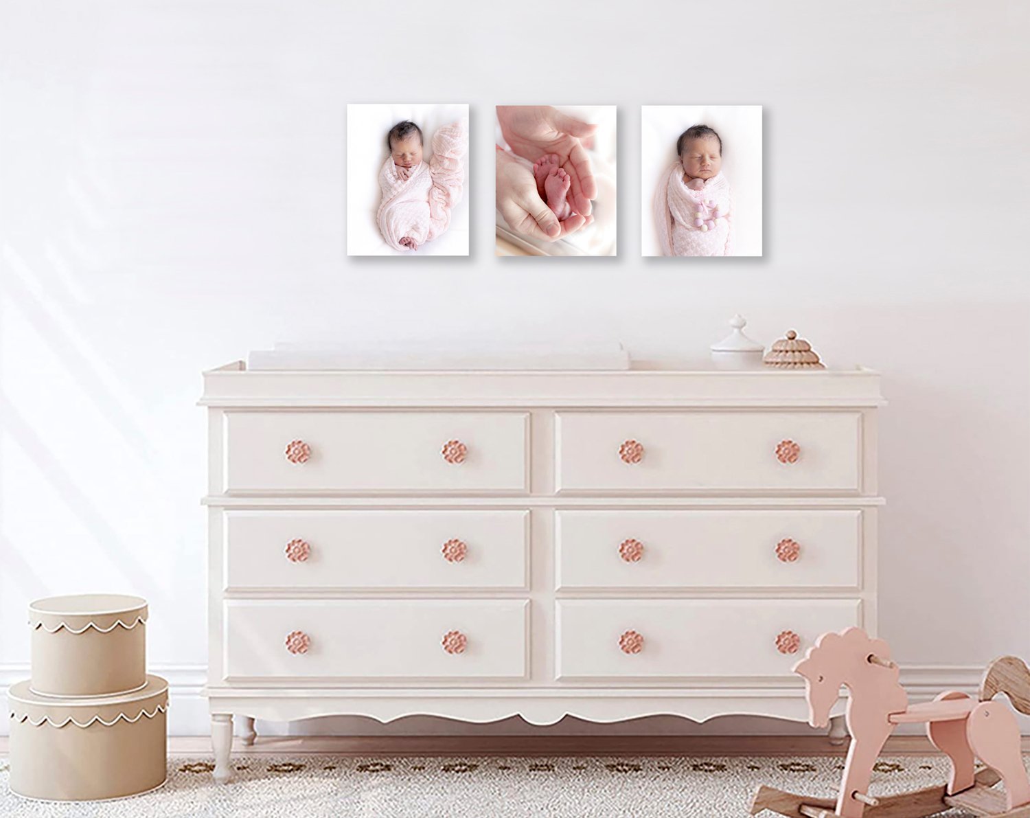 Three 8x10 canvases hung side by side in a child's room