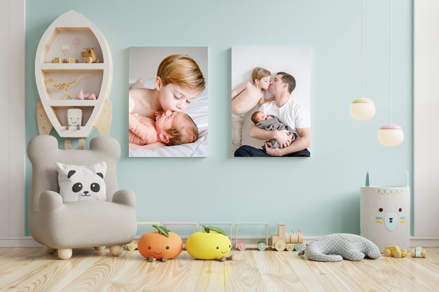 Gallery wrapped canvases in a child's room