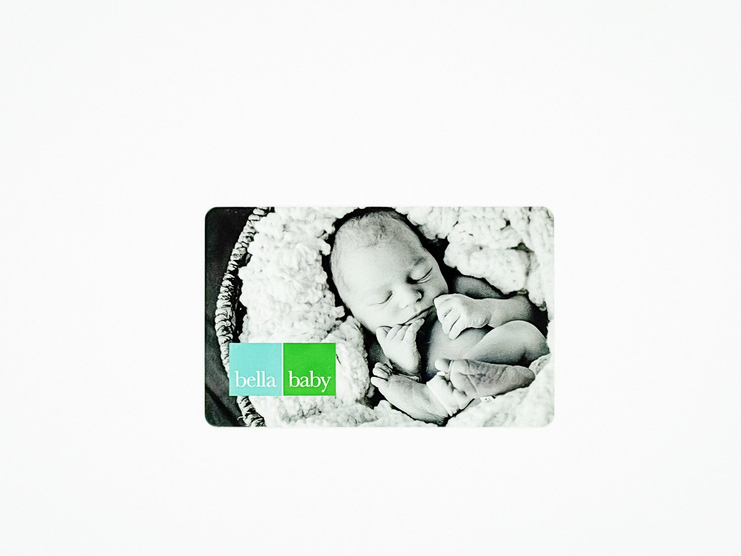 Bella Baby Photography gift card with an image of a newborn baby