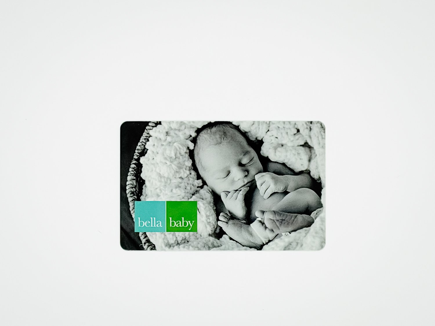 Bella Baby Photography gift card with an image of a newborn baby