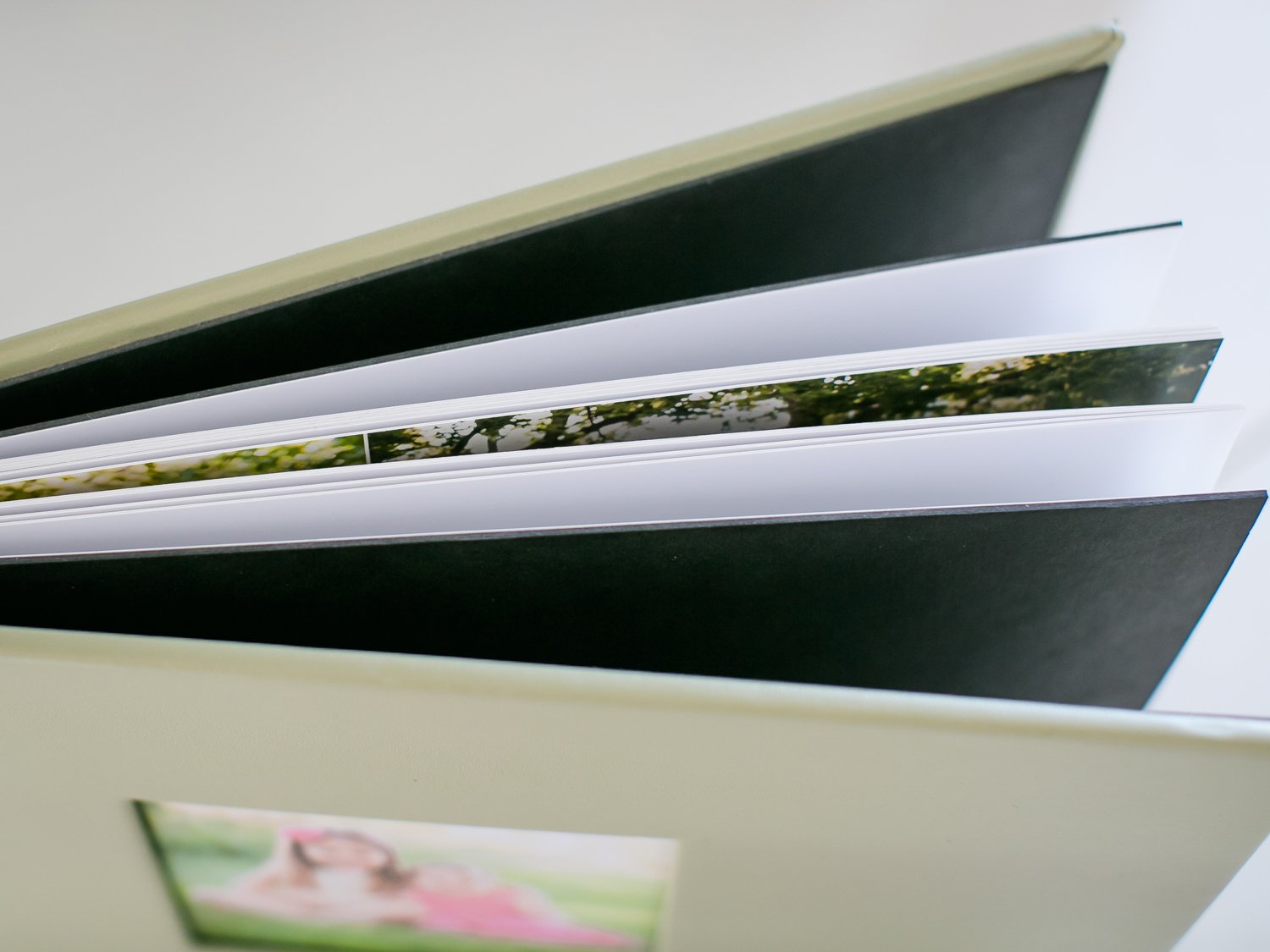 Photo album pages viewed from above