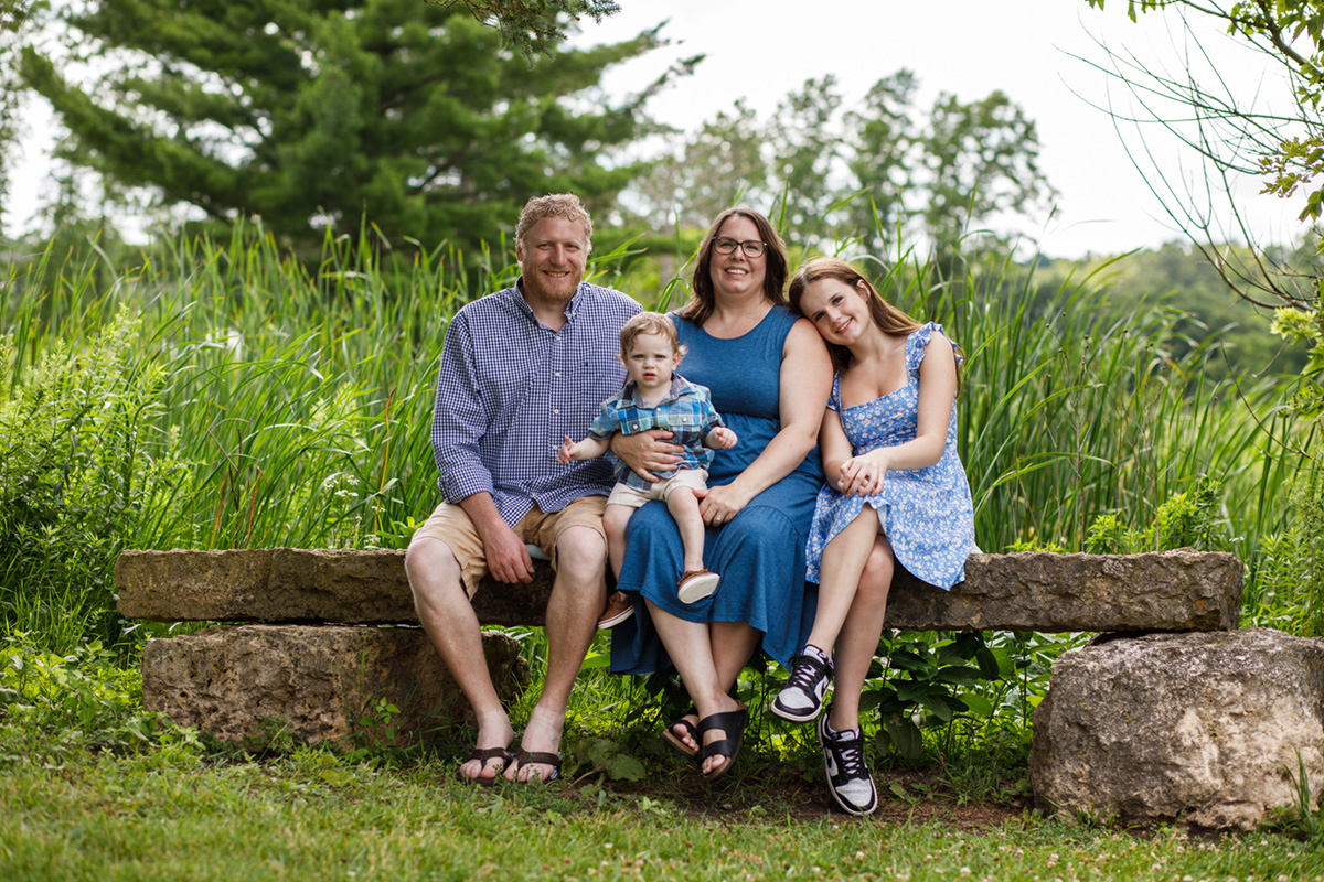 Example of coordinated family outfits featuring subtle patterns and clothing without bold logos.